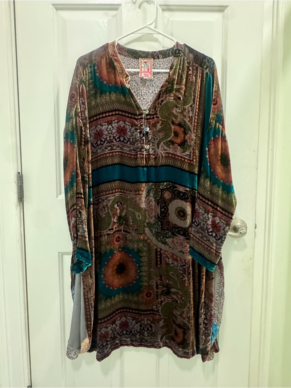 Johnny Was Teal and Brown Paisley Midi Dress